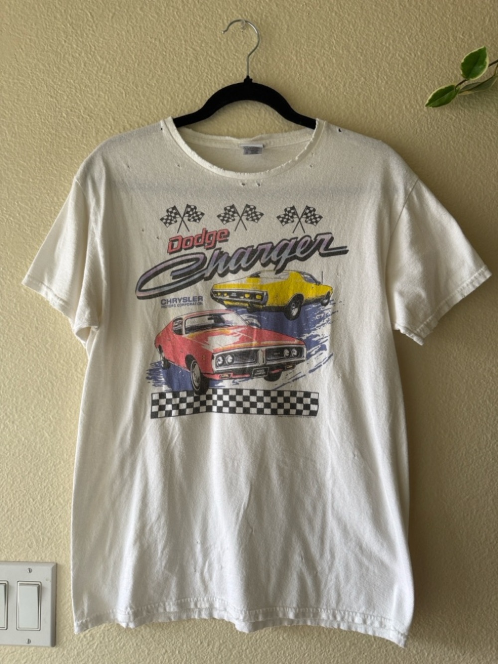 Dodge Charger White Graphic Distressed T-Shirt